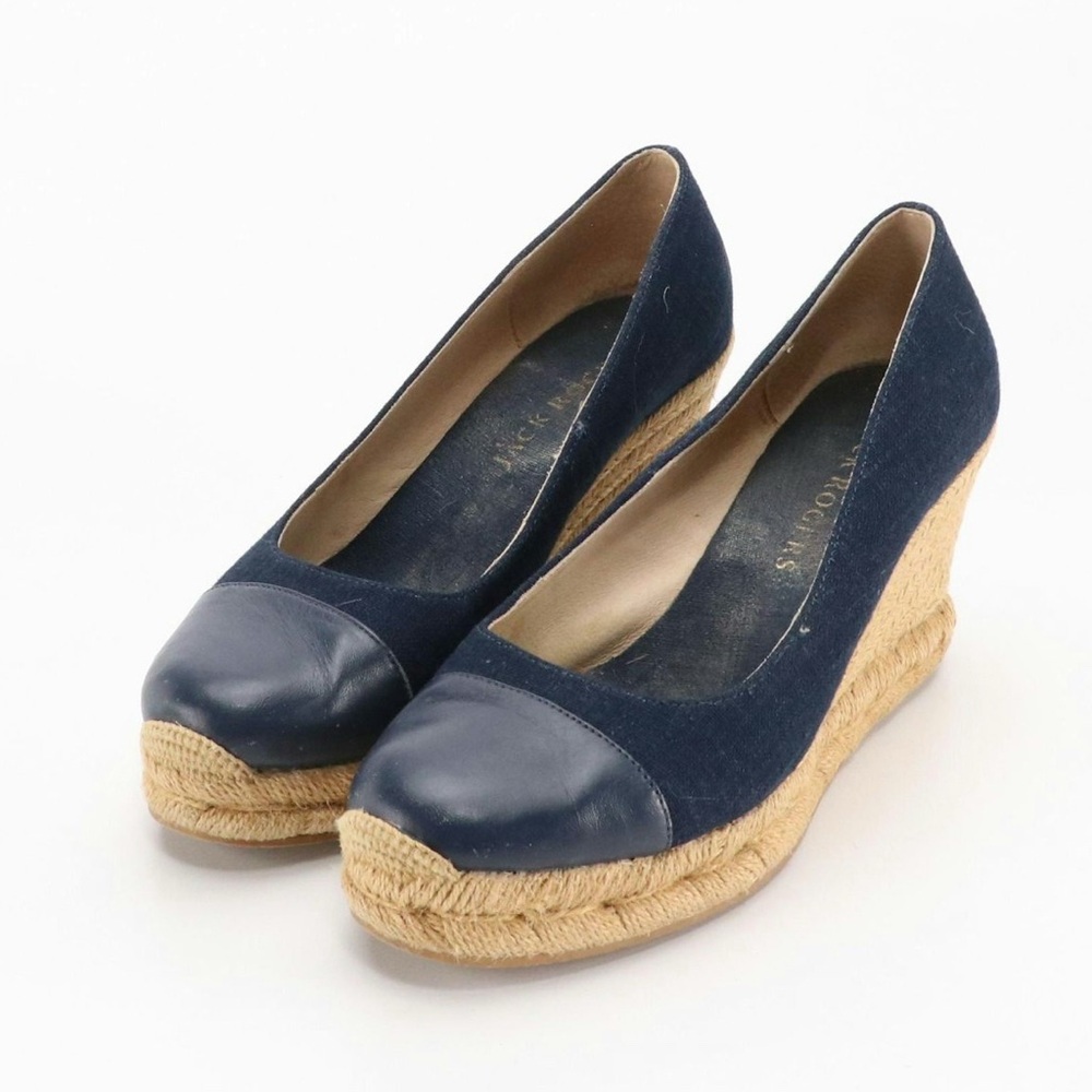 Jack Rogers Navy and Tan Wedge Espadrilles